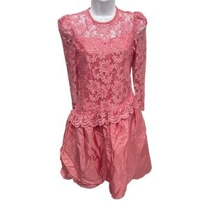 VTG Alicia Pink Lace Party Dress Bubble Hem Crinoline Tea Length Romantic 12 USA